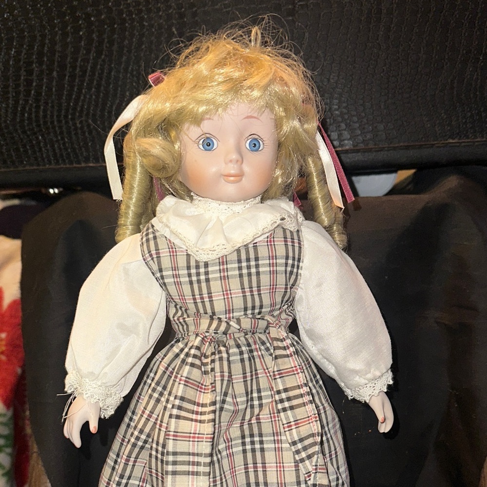 Source Unknown Plaid Dress Porcelain Doll